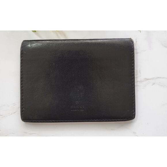 VINTAGE GUCCI BLACK LEATHER ID CARD HOLDER BIFOLD WALLET - Picture 1 of 16